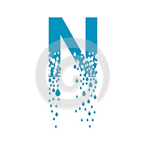 The letter N dissolves into droplets. Drops of liquid fall out as precipitation. Destruction effect. Dispersion
