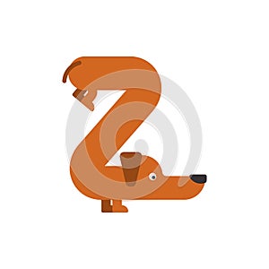 Letter N is dog. pet font. Dachshund alphabet. Lettering home