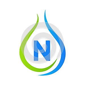 Letter N Drop Water Logo Design Vector Template. Minimal Water Logo Sign