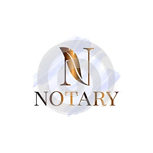Letter N with feather notary watrecolor logo