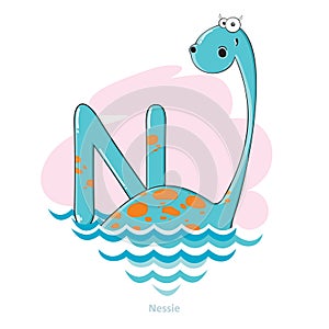 Letter N with funny Nessie photo