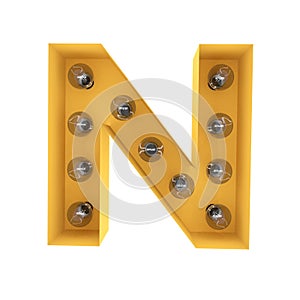 Letter N light sign yellow vintage. 3D rendering