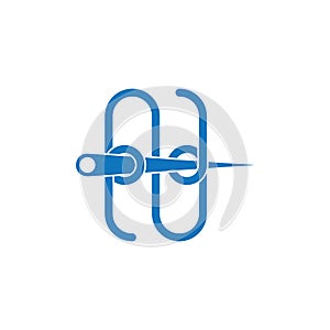 Letter n linked thread needle symbol logo vector