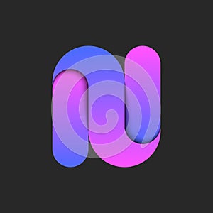 Letter N logo 3d design vibrant blue and green gradient smooth layers, creative typography symbol with overlapping purple surfaces