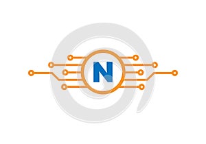 Letter N Logo Design Template. N Letter For Cyber Logo Protection, Technology, Biotechnology And High Tech. Network Logo Design