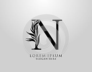 Letter N logo Nature Leaves Logo, alphabetical leaf icon