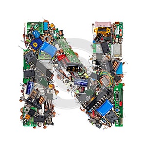 Letter N made of electronic components