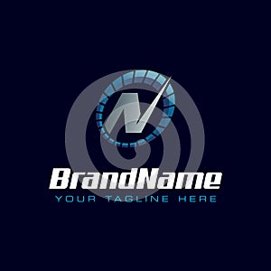 Letter N spedometer logo. Tachometer speed logo
