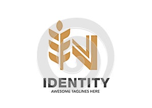 Letter N with wheat seed logo