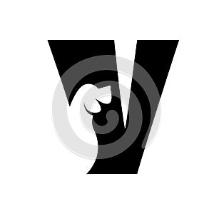 V letter with a negative space dog logo photo
