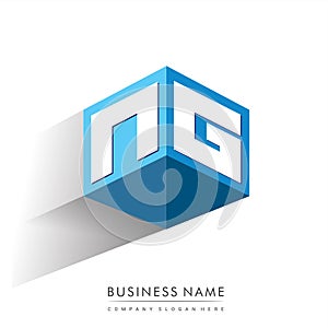 Letter NG logo in hexagon shape and blue background, cube logo with letter design for company identity