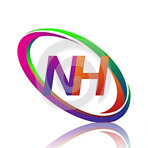 letter NH logotype design for company name colorful swoosh. vector logo for business and company identity