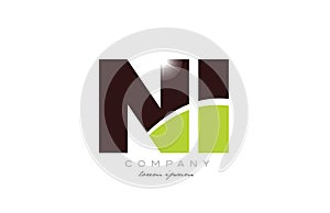 letter ni n i alphabet combination in green and brown color for logo icon design photo