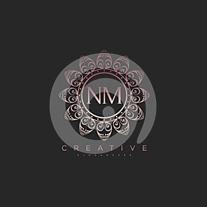 Letter NM Elegant initial logo Lotus vector