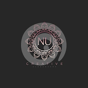 Letter NU Elegant initial logo Lotus vector