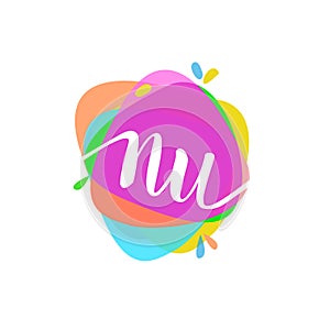 Letter NU logo with colorful splash background, letter combination logo design for creative industry, web, business and company