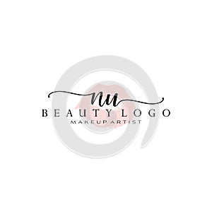 Letter NU Watercolor Lips Premade Logo Design, Logo for Makeup Artist Business Branding, Blush Beauty Boutique Logo Design,