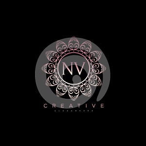 Letter NV Elegant initial logo Lotus vector