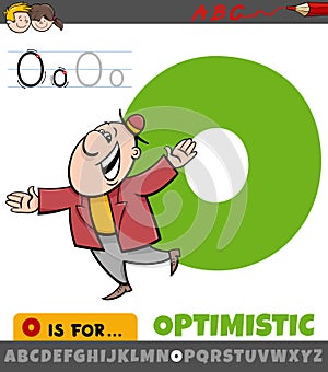 letter O from alphabet with optimistic phrase cartoon photo