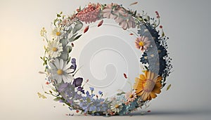 letter O built with flowers of different types and colors. valentine's day, environment day, nature, love, generative ai