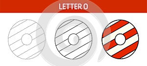 Letter O Candy Cane, tracing and coloring worksheet for kids