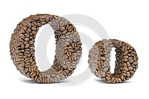 Letter O from coffee bean isoilated on white. Coffee alphabet font