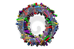 Letter O from colored AA batteries, 3D rendering photo