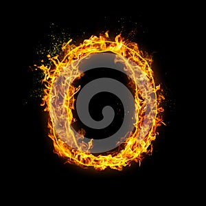 Letter O. Fire flames on black isolated background