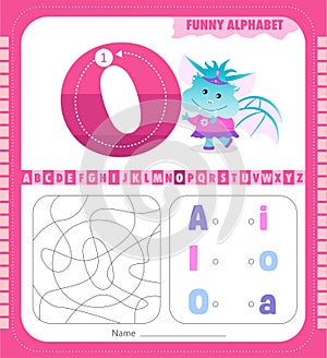 Letter O and funny cartoon bat. Alphabet a-z. Coloring page. Printable worksheet.