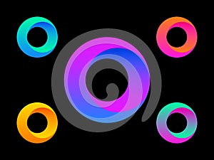 Letter o logo. Colorful circle set. Color gradient logotype on black background. Modern design template. Geometric bold