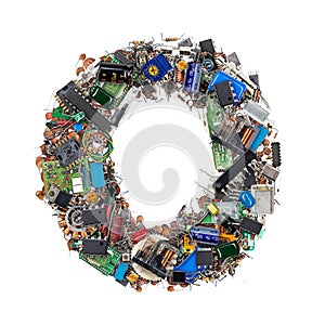 Letter O made of electronic components