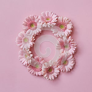 Letter O made of flowers. Part of the word LOVE , floral alphabet