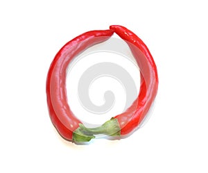 letter O, number 0, circle frame from red green chili pepper letter for mojo rojo, mojo verde recipe photo