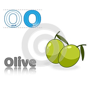 Letter O Olive English Alphabet Tracing Coloring book page.