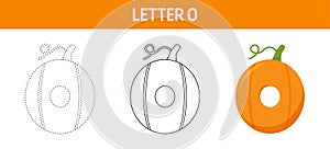 Letter O Pumpkin tracing and coloring worksheet for kids