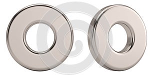 Letter o from steel solid alphabet isolated on white background. 3D illustration