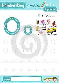 Letter O uppercase and lowercase tracing practice worksheet A4
