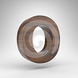 Letter O uppercase on white background. Dark oak 3D letter with brown wood texture.