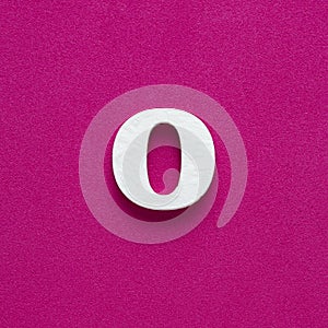 Letter O uppercase - White wood font on rhodamine red background