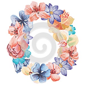 Letter O of watercolor flowers, isolated hand drawn on a white background, wedding design, english alphabet