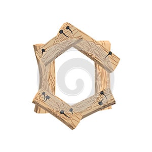 Letter O wood board font. plank and nails alphabet. Lettering of