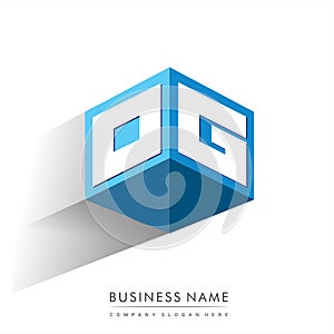 Letter OG logo in hexagon shape and blue background, cube logo with letter design for company identity