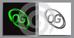 letter OG logotype design for company name colored Green swoosh and grey. vector set logo design for business and company identity