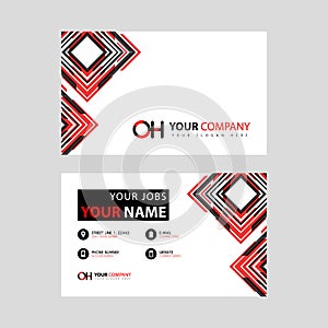 Letter OH logo in black which is included in a name card or simple business card with a horizontal template.