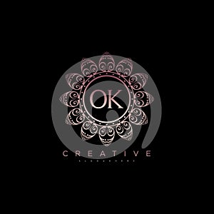 Letter OK Elegant initial logo Lotus vector