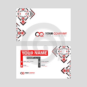 Letter OQ logo in black which is included in a name card or simple business card with a horizontal template.