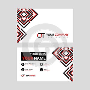 Letter OT logo in black which is included in a name card or simple business card with a horizontal template.