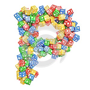 Letter P, from ABC Alphabet Wooden Blocks. 3D rendering