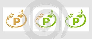 Letter P Agriculture Logo. Agribusiness, Eco-farm Design Template