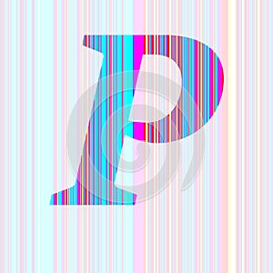 Letter P of the alphabet made with stripes with colors purple, pink, blue, yellow